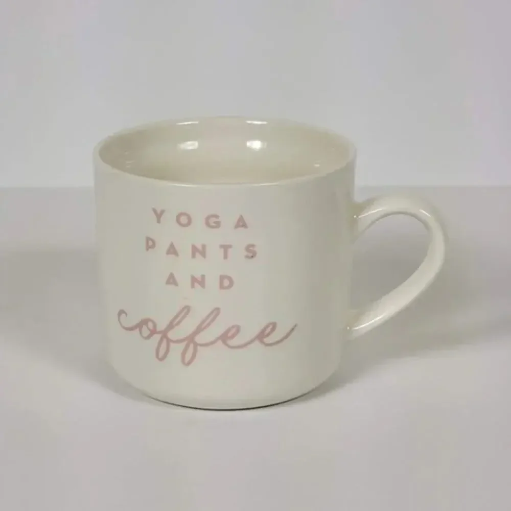 Opalhouse Yoga Pants and Coffee Mug White Pink Quote Ceramic Coffee Cup Yoga